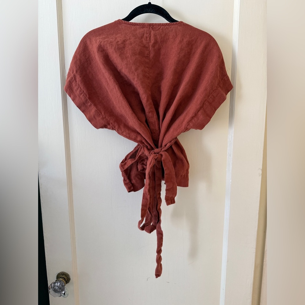 Linenfox Bonni Wrap Top, Size L, Terracotta - Picture 4 of 5